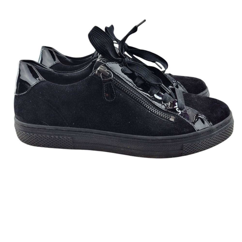 Hassia Bilbao-H‎ Sneakers Womens 7 US Low Top All Black Suede Patent Leather